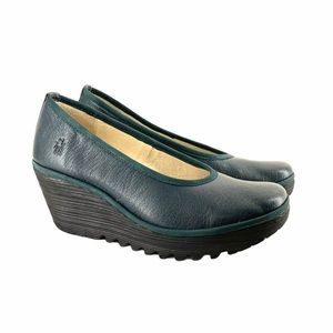 FLY LONDON Reef Yalu Leather Wedges Size 42 Teal